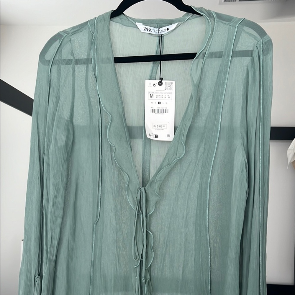 Zara Light Green/Blue Sheer Blouse